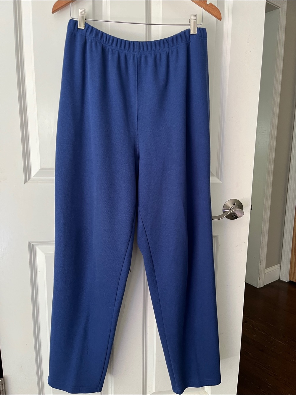 Talbots pull on lounge cotton knit elastic waist pockets straight leg pants Sz L